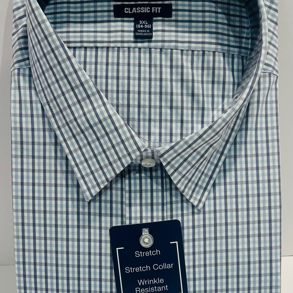 George Blue and White Checkered Dress Shirt